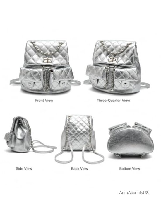 Quilted Mini Backpack Purse for Women, PU Leather Fashion Backpack with Chain main image 6